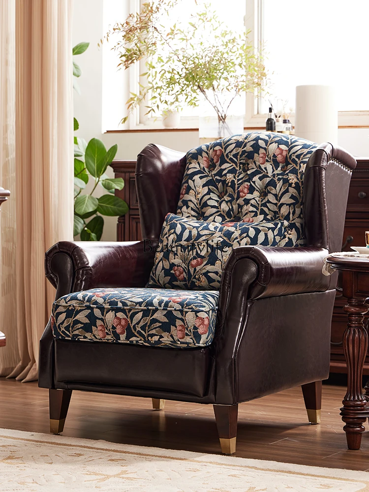 

4American first-layer cowhide cigar chair American high-back tiger stool leisure chair