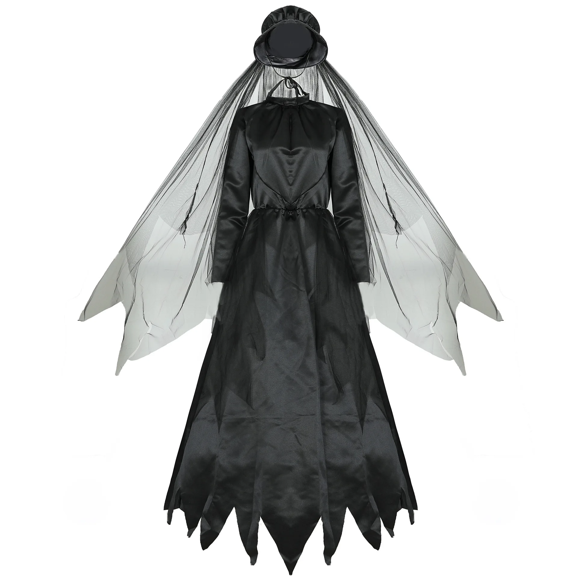 Halloween Scary Witch Vampire Cosplay Costume Women Black Retro Dress Party Role Play Cape Witch Death Ghost Long Fancy Dress