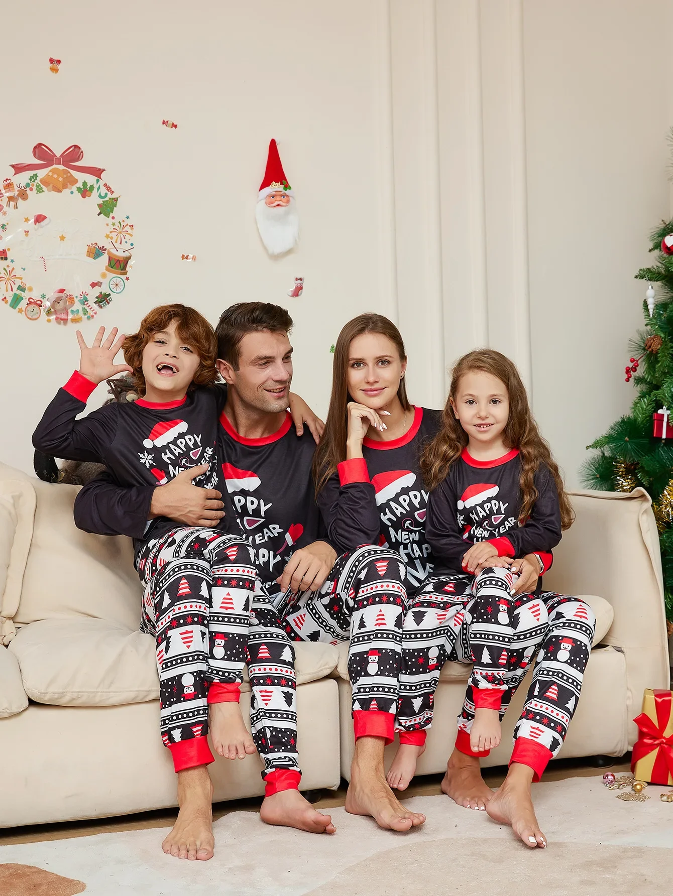 Happy New Year Print Family Pajamas Women Men Boys Grls Clothing Sets Christmas Matching Outfits Soft Cute Sleepwear Xmas Look