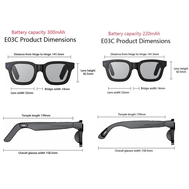 E03 Fashion Smart Sunglasses 1080P Camera Wi-Fi Dual Camera Real-time Translation ChatGPT Bt Calls Music AI Glasses