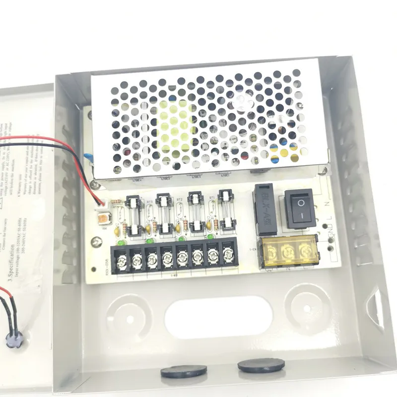 DC12V 5A Fused 4 Channel CCTV power supply switch box for surveillance camera Security output 60W, 4 port CE, LVD Approved