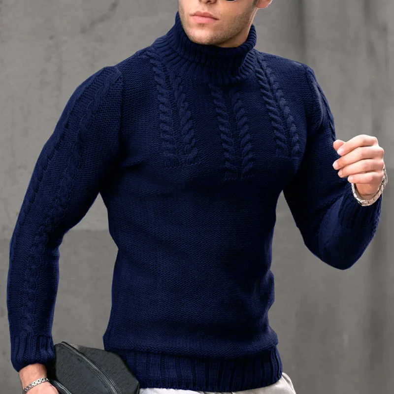 Men's Winter Sweater Casual Solid Turtleneck Knitted Sweaters Men Pullovers SpringAutumn LongSleeve Jacquard Knitwear Men's Coat