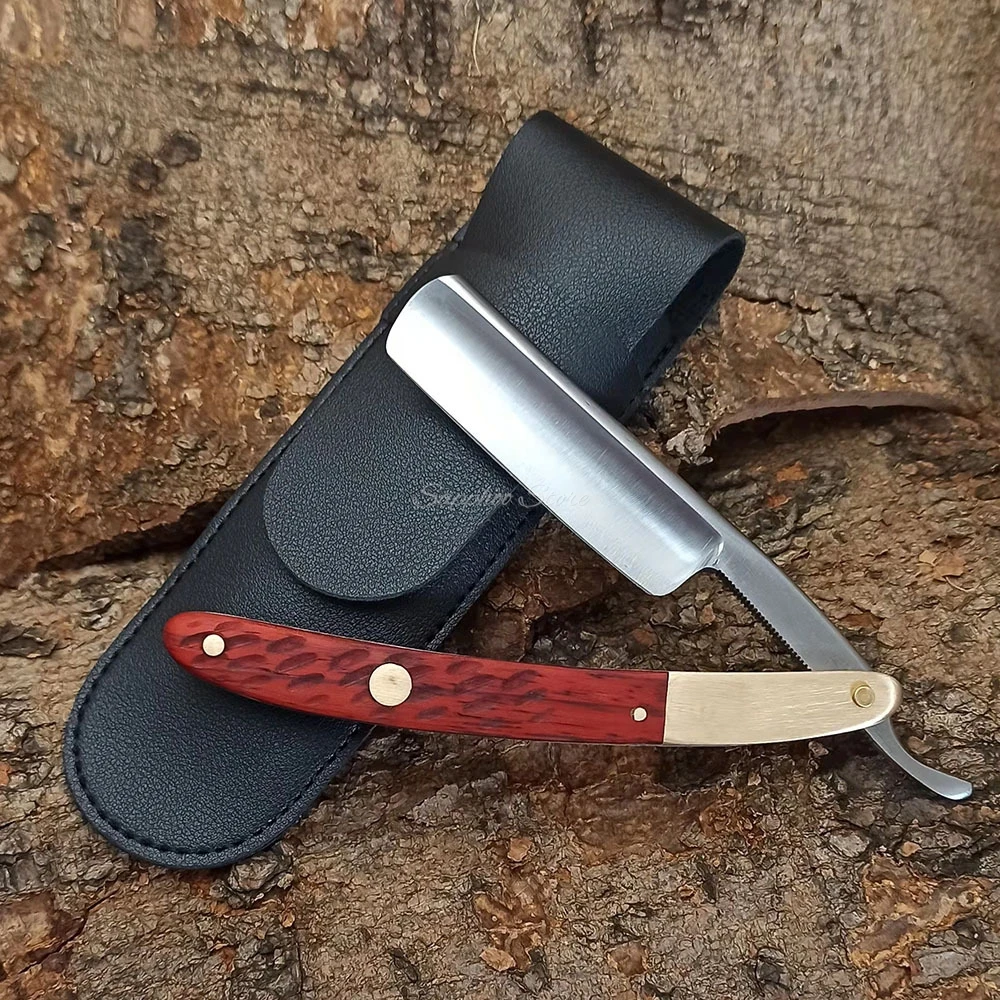 4pcs/set German Carbon Steel Straight Edge Razor 440C Professional Hair Salon Beard Shaver Stainless Steel Red Sandalwood Handle