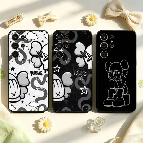 Fashion Cartoon KAWS Stylish Phone Case For Samsung S25 S26 S24 S23 S 25 Ultra Plus FE Soft Black Cover