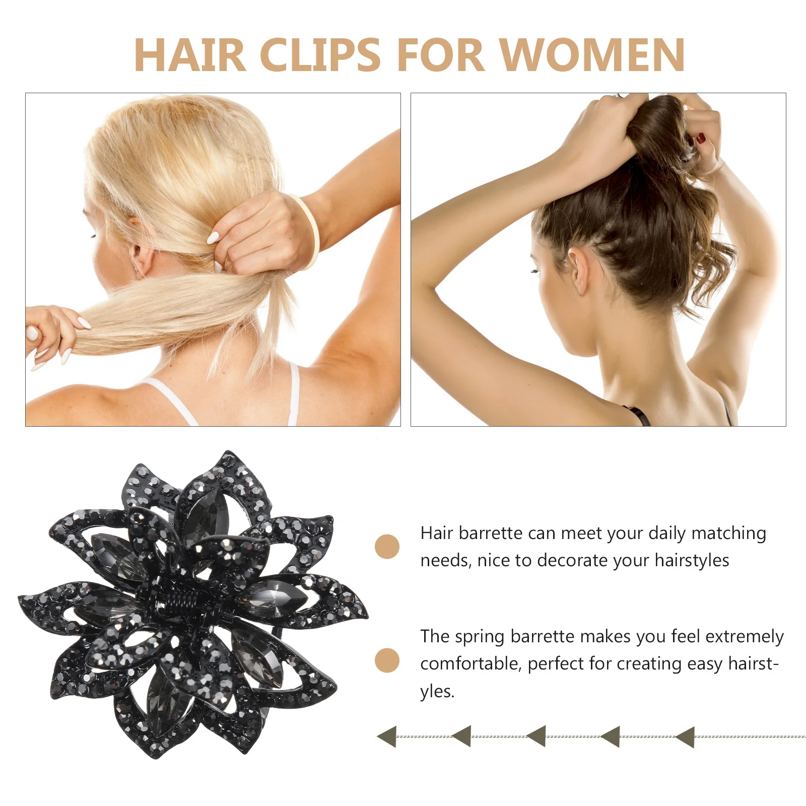 

Black Rhinestone Claw Clips Women Accessories Jaw Clip Thin Thick Hair Easy Use Long Lasting Durable Hair Care Styling