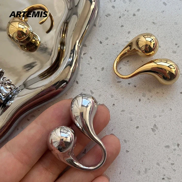 Europe New Famous Designer Brand Gold Silver Water Droplet Smooth Ring Woman Luxury Jewelry Trend 2024