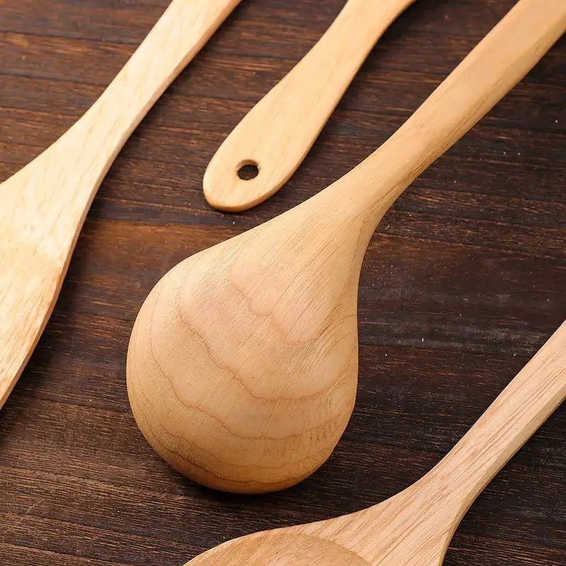 Long Handle Wooden Spatula Non-Stick Pan Special Stir-Fry Kitchen Utensil No Paint No Wax Home Use Wooden Spoon Gadget