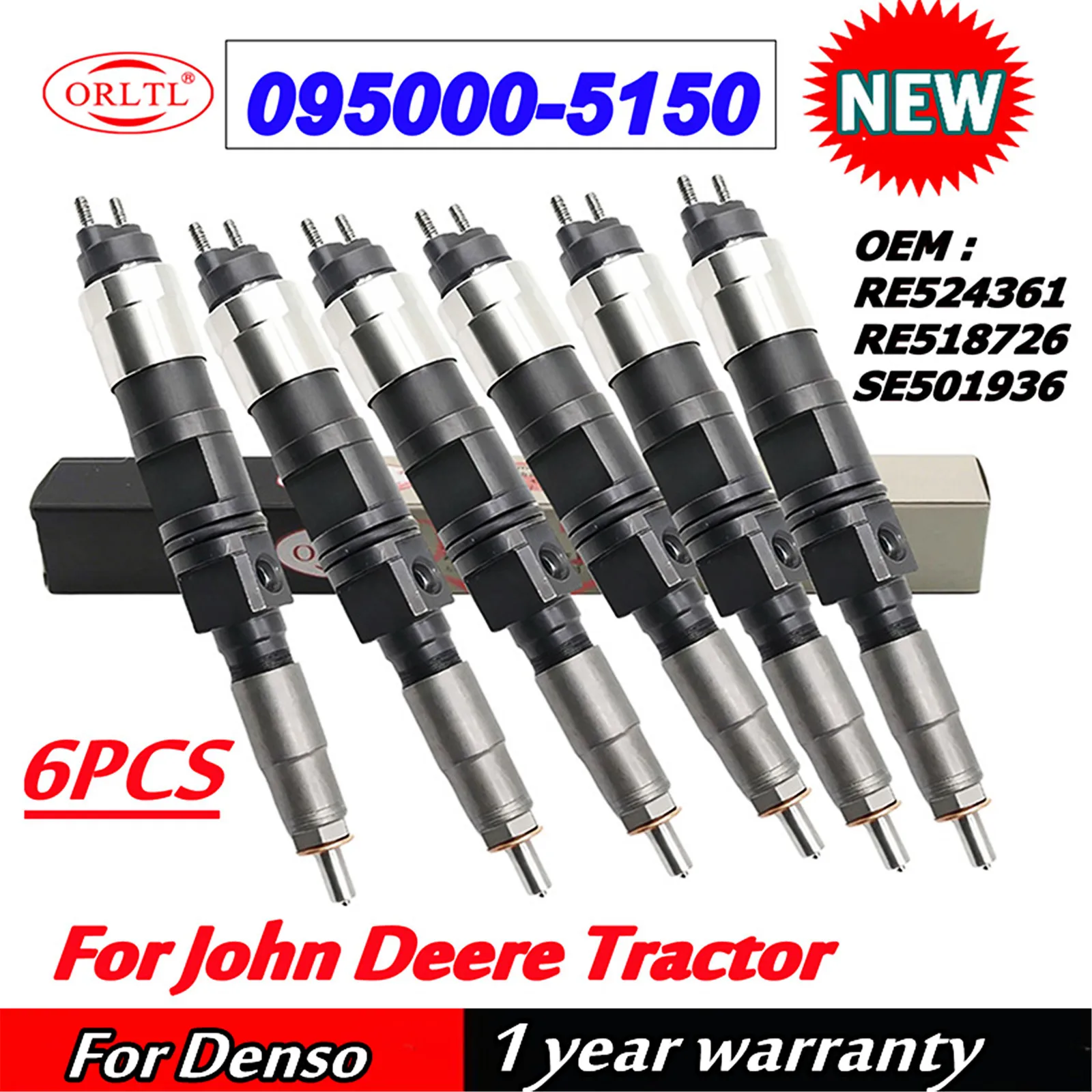 

6 шт. 095000-5150 OEM RE524361 RE518726 SE501936 0950005150 Форсунка дизельного топлива 095000 5150 для трактора John Deere