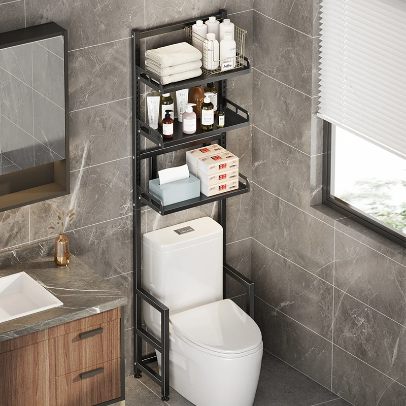 The Bathroom Storage Cabinets and Storage Shelves Above the Toilet Feature Adjustable Heights, Are Made of Rust-Resistant Metal Frames and Metal Partitions, and Contain Items Such as Toiletries, Towels, Decorations, Cosmetics, and Other Bathroom Supplies, Bathroom Shelves, and Toilet Shelves view 3