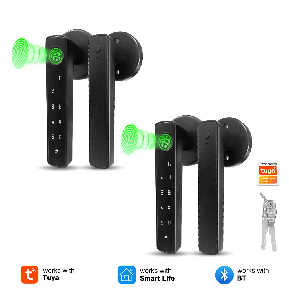 Four Unlock Ways APP Control Fingerprint Lock Tools Padlock Security Key Cutting Machine Armor Plate Handle Smart Door Lock