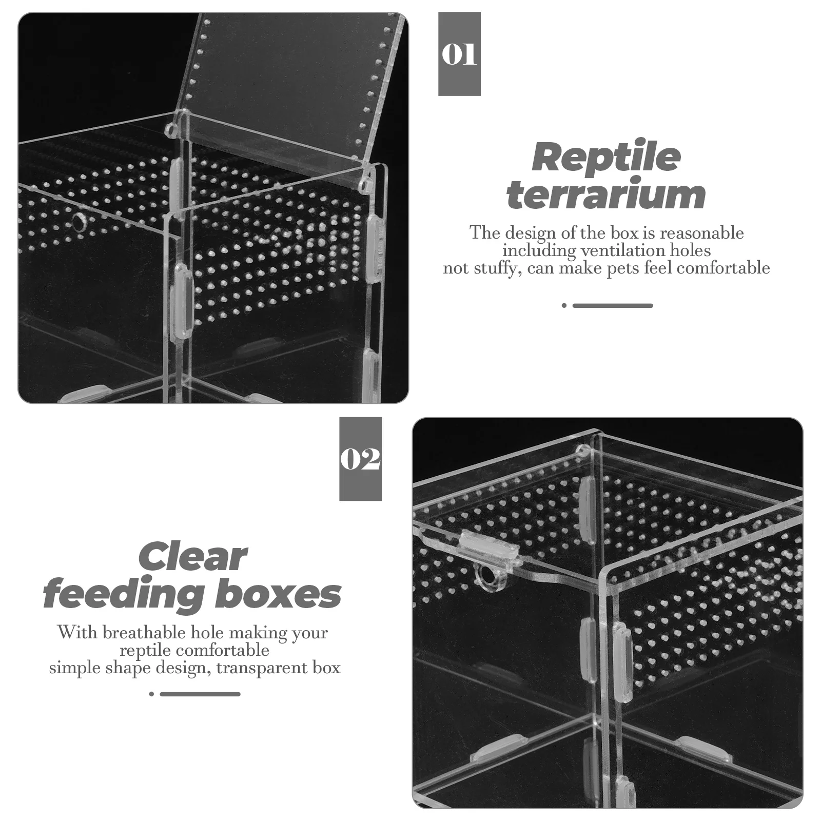 

Reptile Plastic Container Pet Containers Terrarium Insect Breeding Enclosure Lizards Feeding Feeder Keeping Cases Acrylic