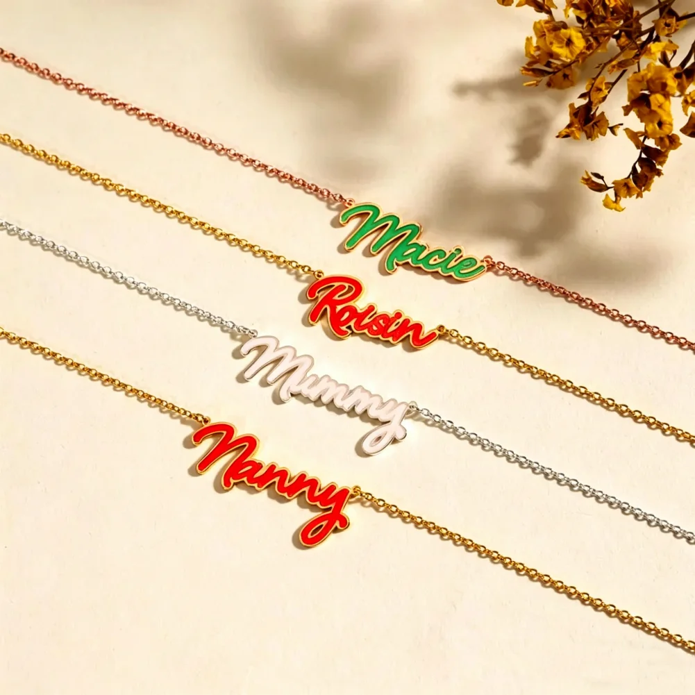Amaxer Custom Color Enameled Bubble Name Necklace Personalised Letters Necklace Women's Hot Popular Name Chain Unique Gifts