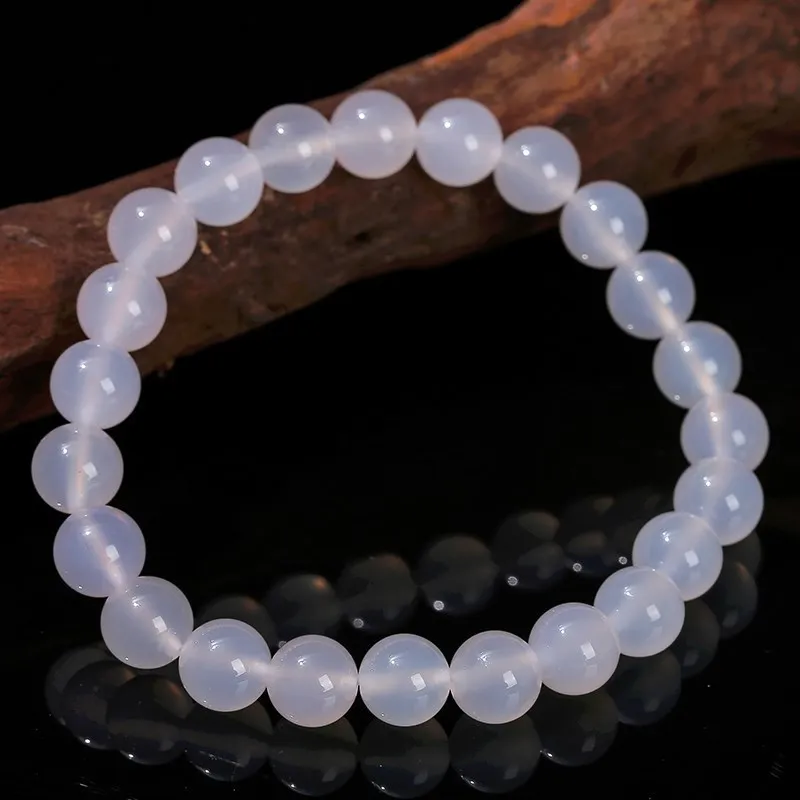 JD 7A Natural White Agate Strand Bracelet Women Men Round Bead Stretch Energy Yoga Bracelet 6 8 10 12mm Meditation Yoga Jewelry