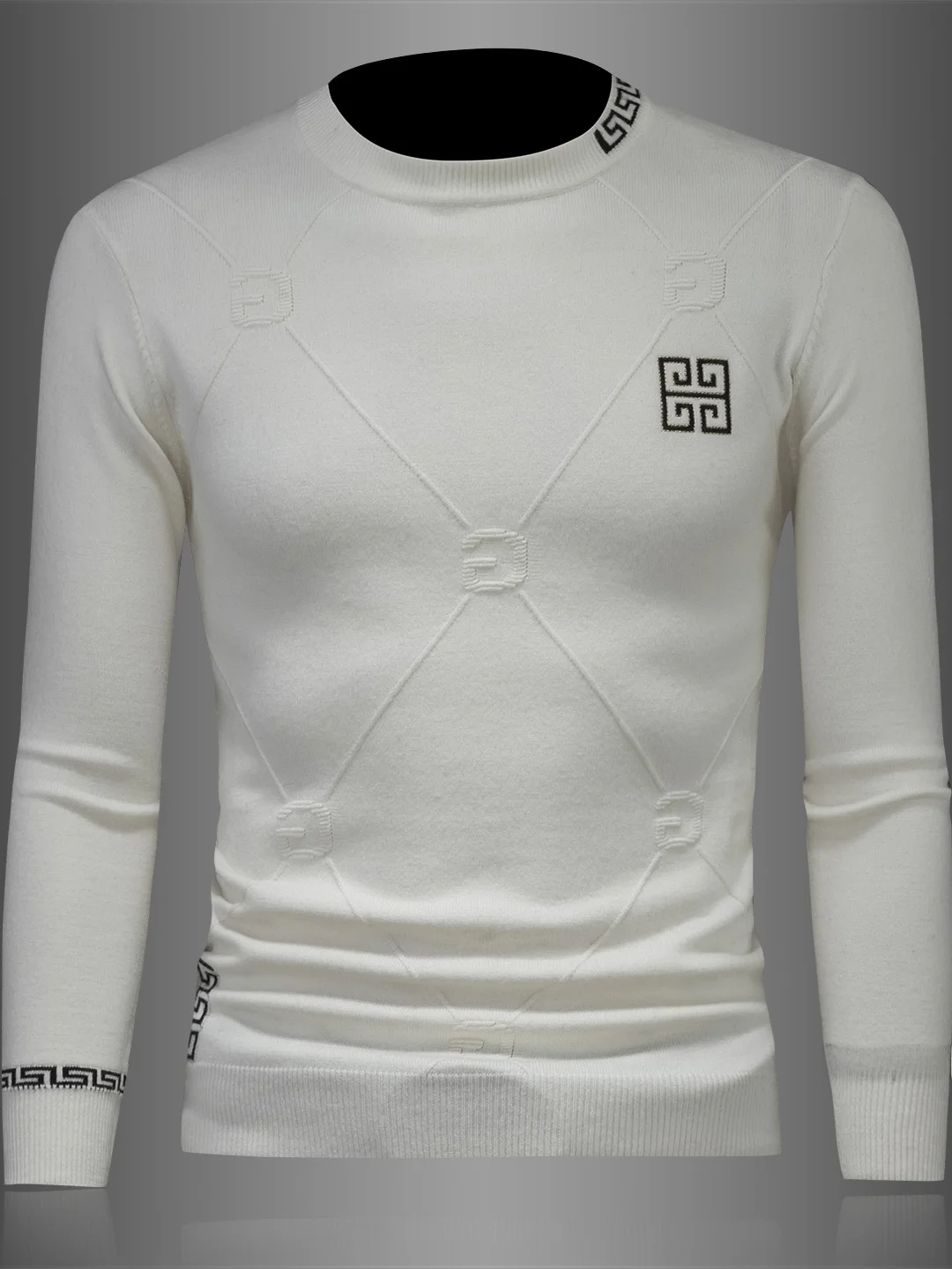 

Casual Men's Knitted Wool Sweater round Ne Embroidered Faionable Versatile Autumn Winter New Sle Soft Wool Blend Long S...