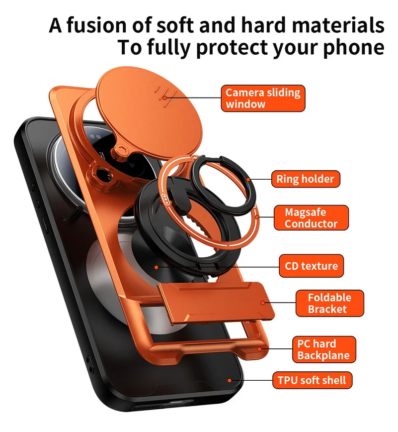 Eingebaute magnetische Autohalterung für Xiaomi 17 Ultra, Schiebeobjektiv-Kameraschutz, stoßfeste Hartschale für Mi 17 Ultra – Detail 5