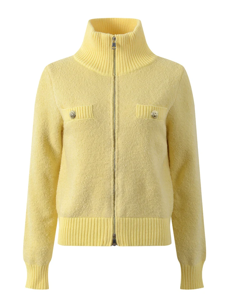 

High-End European Sle Gold Button Knitted Zipper Casual Long Sve Open Cardigan Women's Faion Outerwear