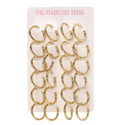 12pairs/set Stainless Steel Round Earrings Charms Closed Ear Buckle Hoop Shiny Succinct Earrings For Jewelry Gifts
