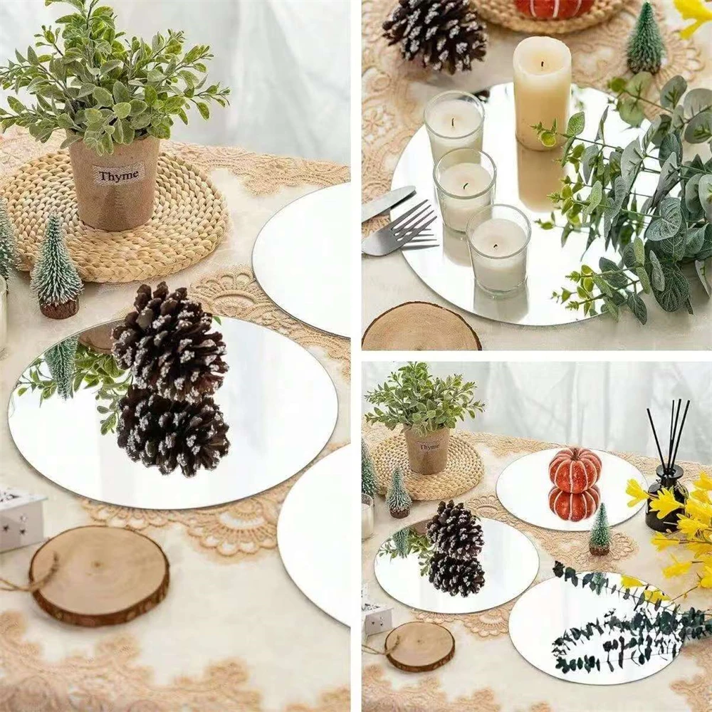 10PCS 8-Inch Acrylic Round Mirrors Wedding Table Centerpieces Circle Candle Plates Wall Decor Mirror Trays for Events