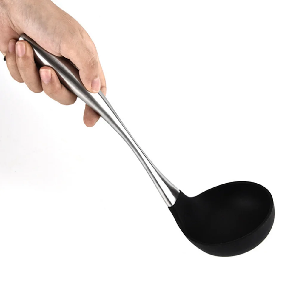 

Cooking Silicone Spoon Stainless Steel Handle Non-Stick Soup Kitchen Spoon High Temperature Resistant Easy Clean