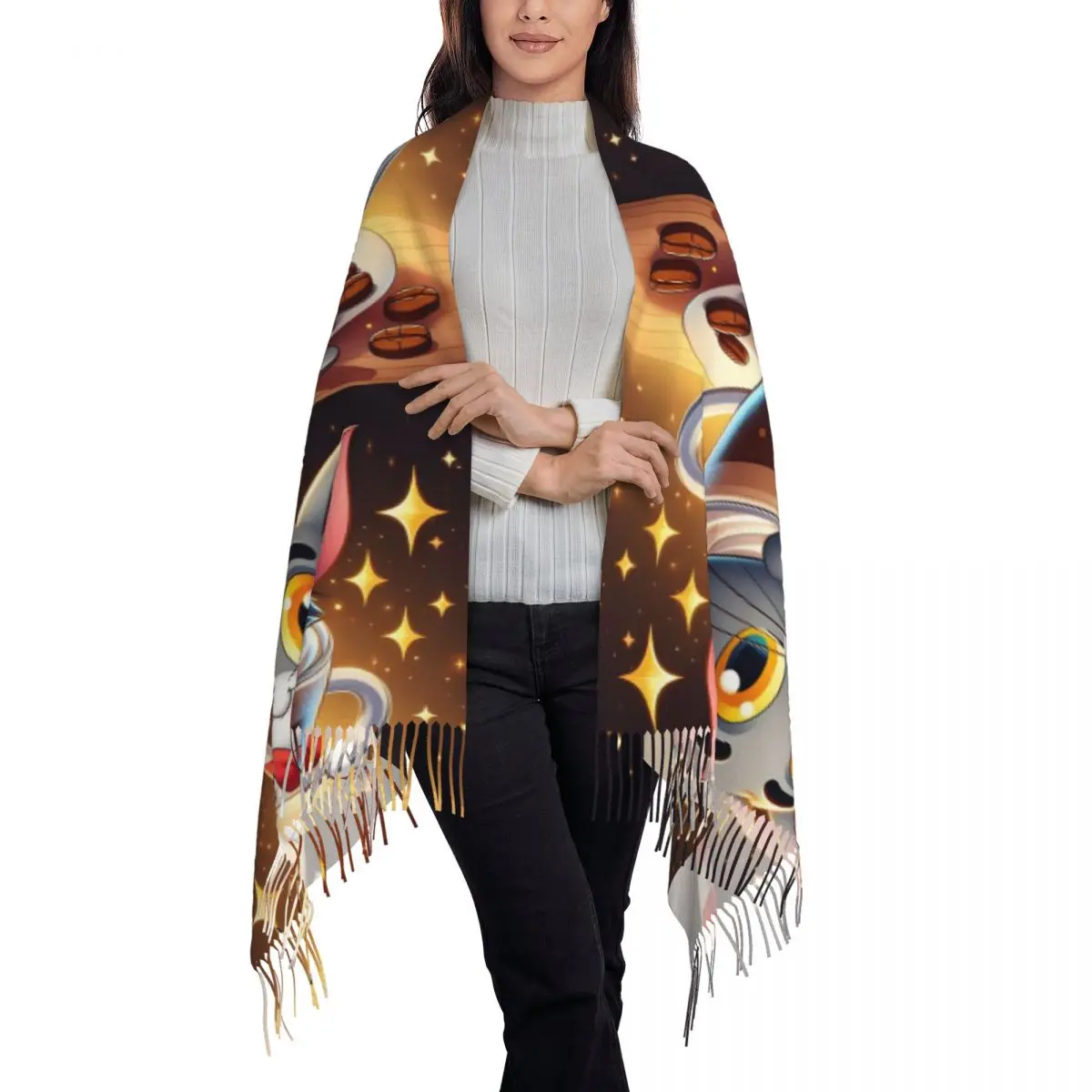 مخصص شرابة وشاح المرأة لينة الكرتون لطيف شال التفاف سيدة الأوشحة الشتوية