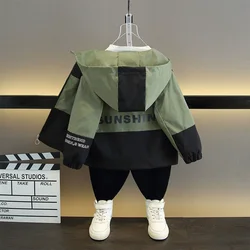 New Spring Boys Jacket Letter Fashion Print Windbreaker Hooded Zipper Autumn Girls Coat Birthday Gift 2-12 Years Kids Clothes