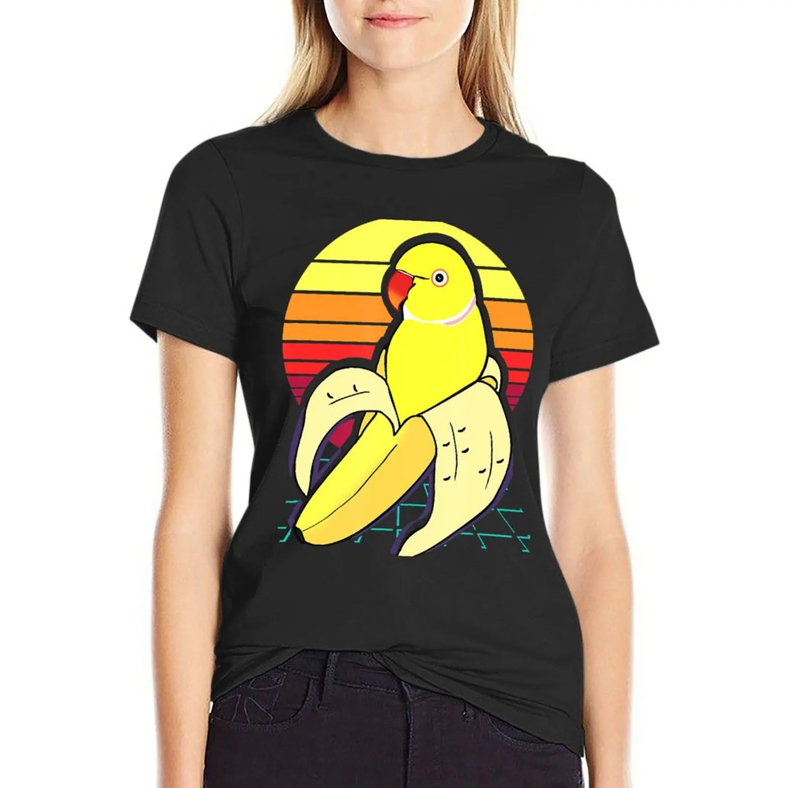 Aesthetic Vaporwave Banana Indian RingneckBirb Parrot T-Shirt Blouse summer clothes summer tops Woman clothing