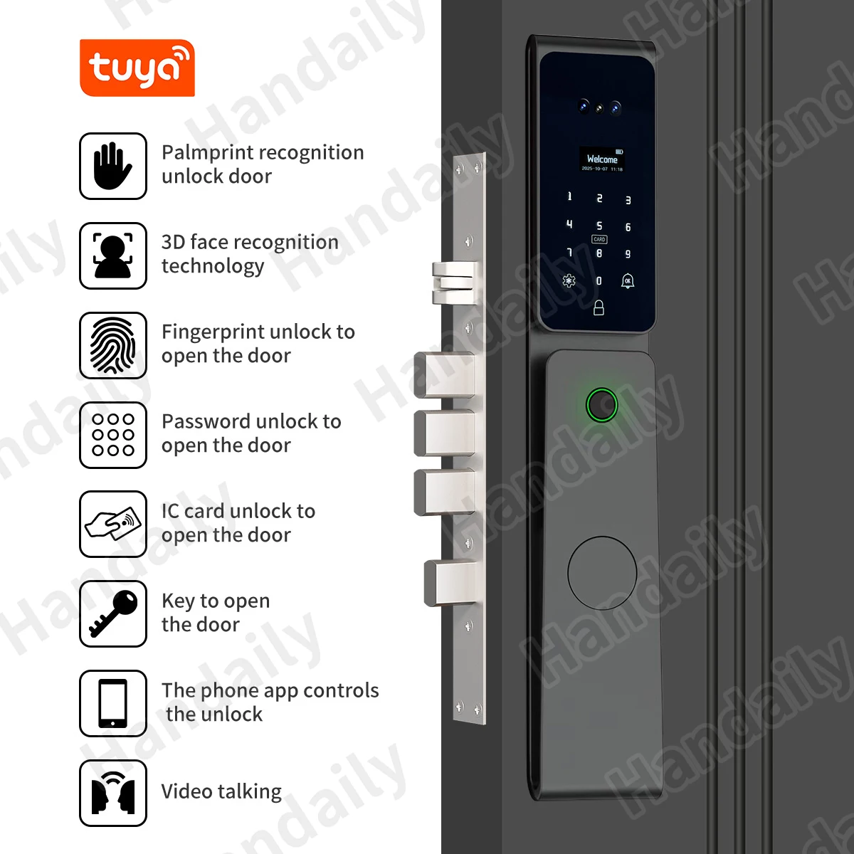 High SecurityTuya Smart Door Lock Palm Face Recognition Cerradura Inteligente Waterproof Digital Lock for Israel 6068/85 Mortise