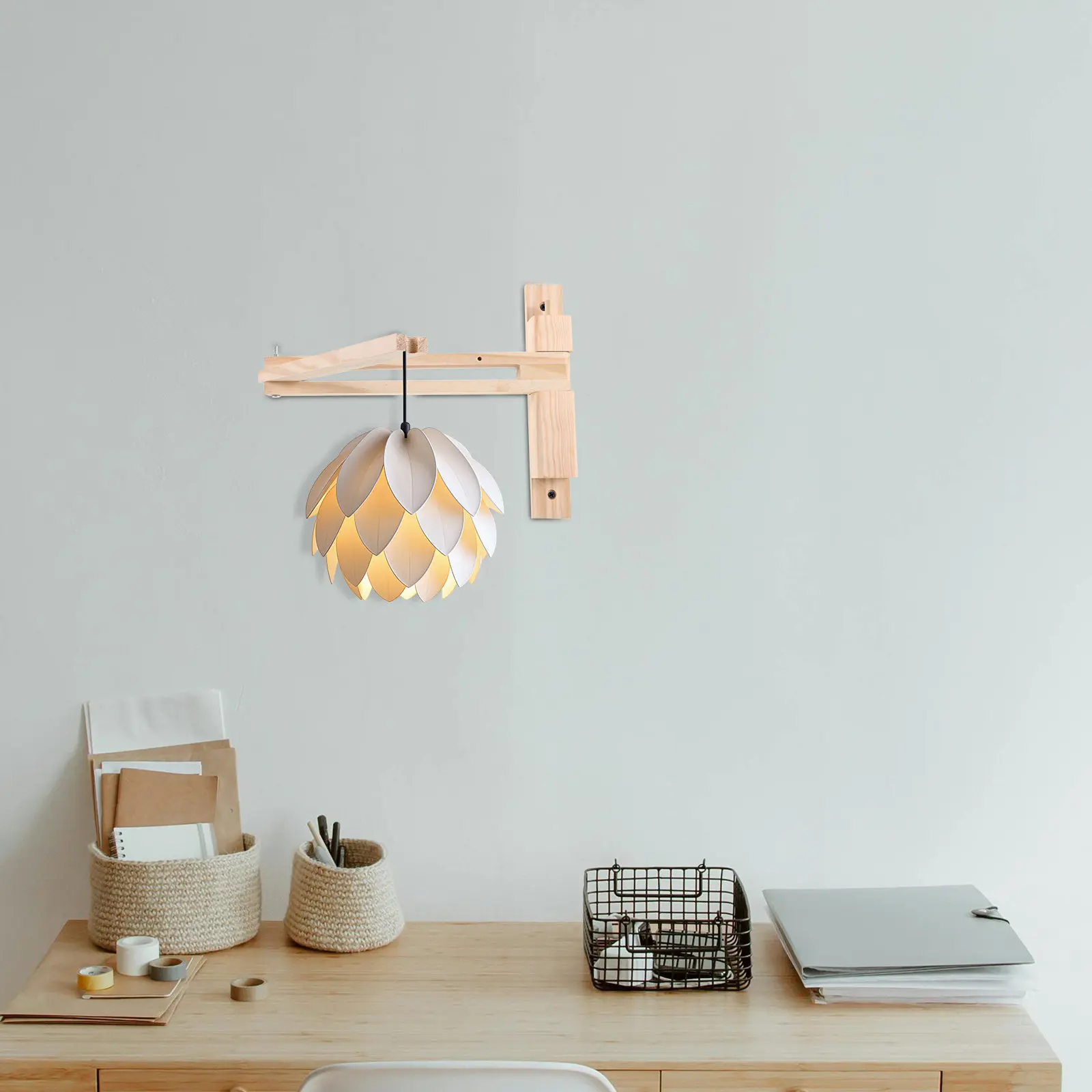 Wood Wall Lamp Holder Foldable Mid Century Sconce Bracket Adjustable Wall Mounted Lamp Fixture for Bedroom Study Kitchen Hanging