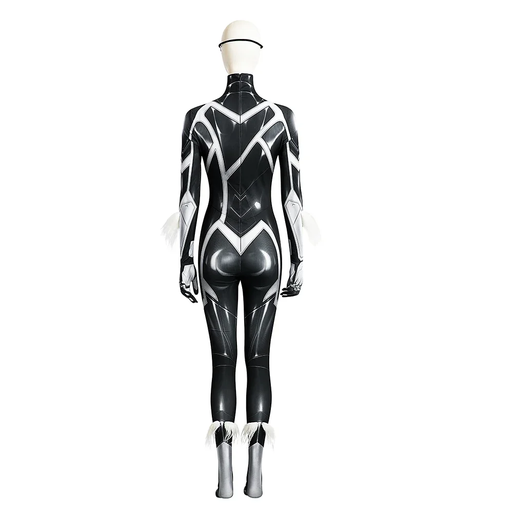 New Black Cat Felicia Hardy Cosplay Jumpsuit Mask Halloween Role Play Costume Zentai Suit Women Sexy Bodysuit Hand Made Any Size