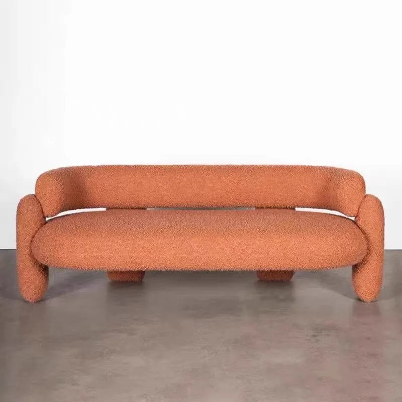 Nordic wabi style fabric sofa living room small apartment minimalist light luxury double three-person lamb wool curved sofa