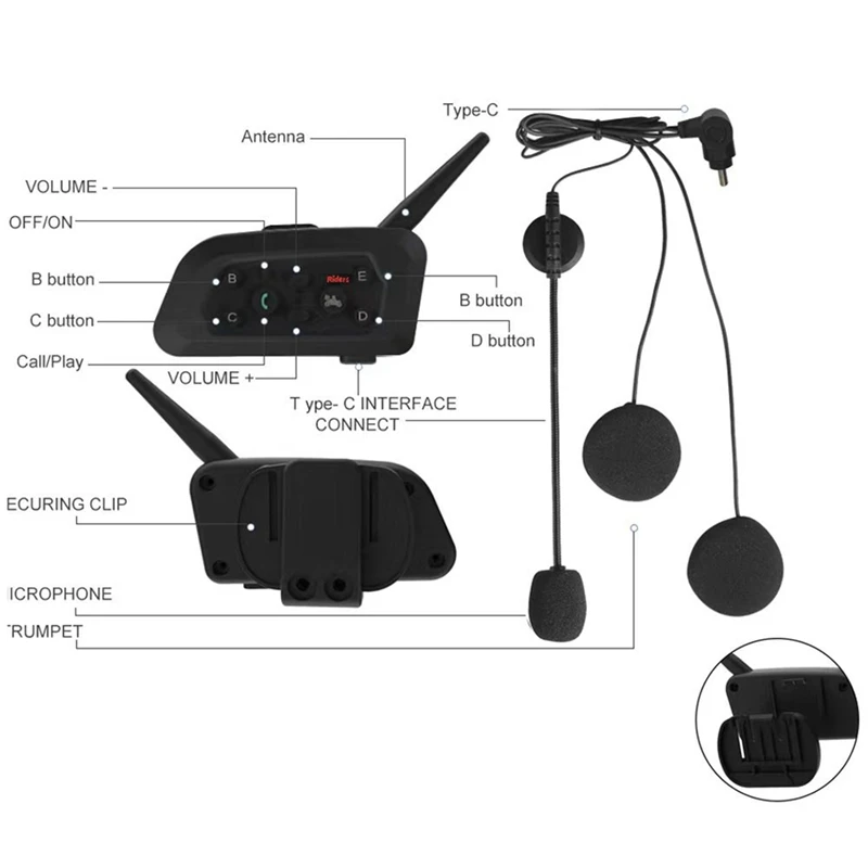 

V6 PRO 800M Motorcycle Bluetooth Helmet Headset Intercom for Motorbike 6 Riders BT Wireless Waterproof Interphone-A12I