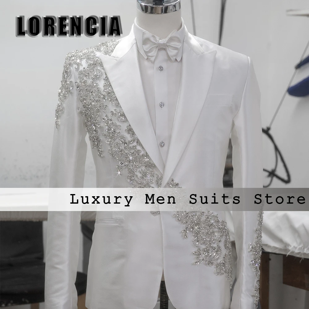 

ELegant Diamond Male Suits 2 Pieces Tuxedos Wedding Groom Blazer Sparkling Customized Jacket Pants traje juvenil masculino