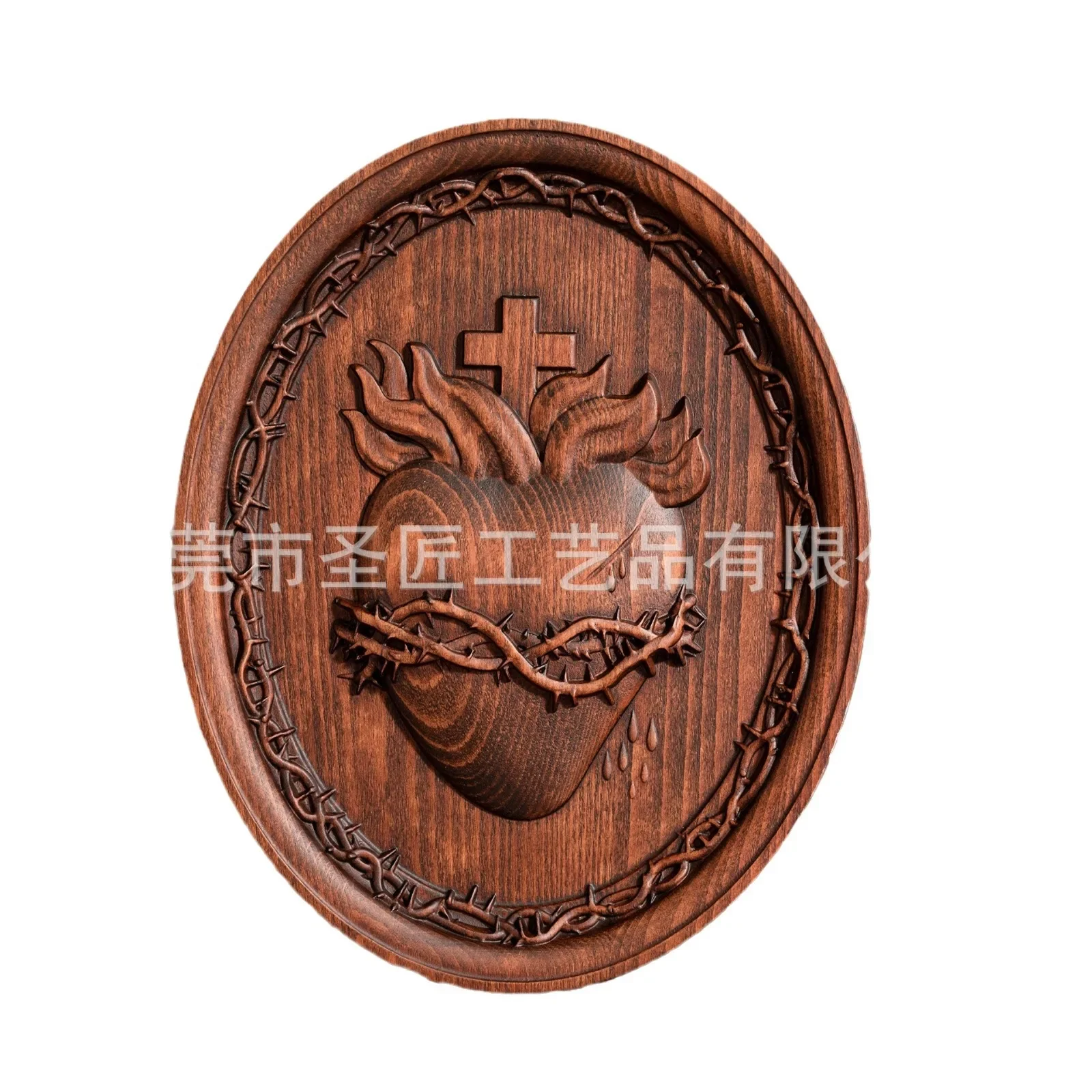 Holy Family Three Hearts Wall Decor Wood Carving Sacred Heart of Jesus Heart of Joseph Wood Decor