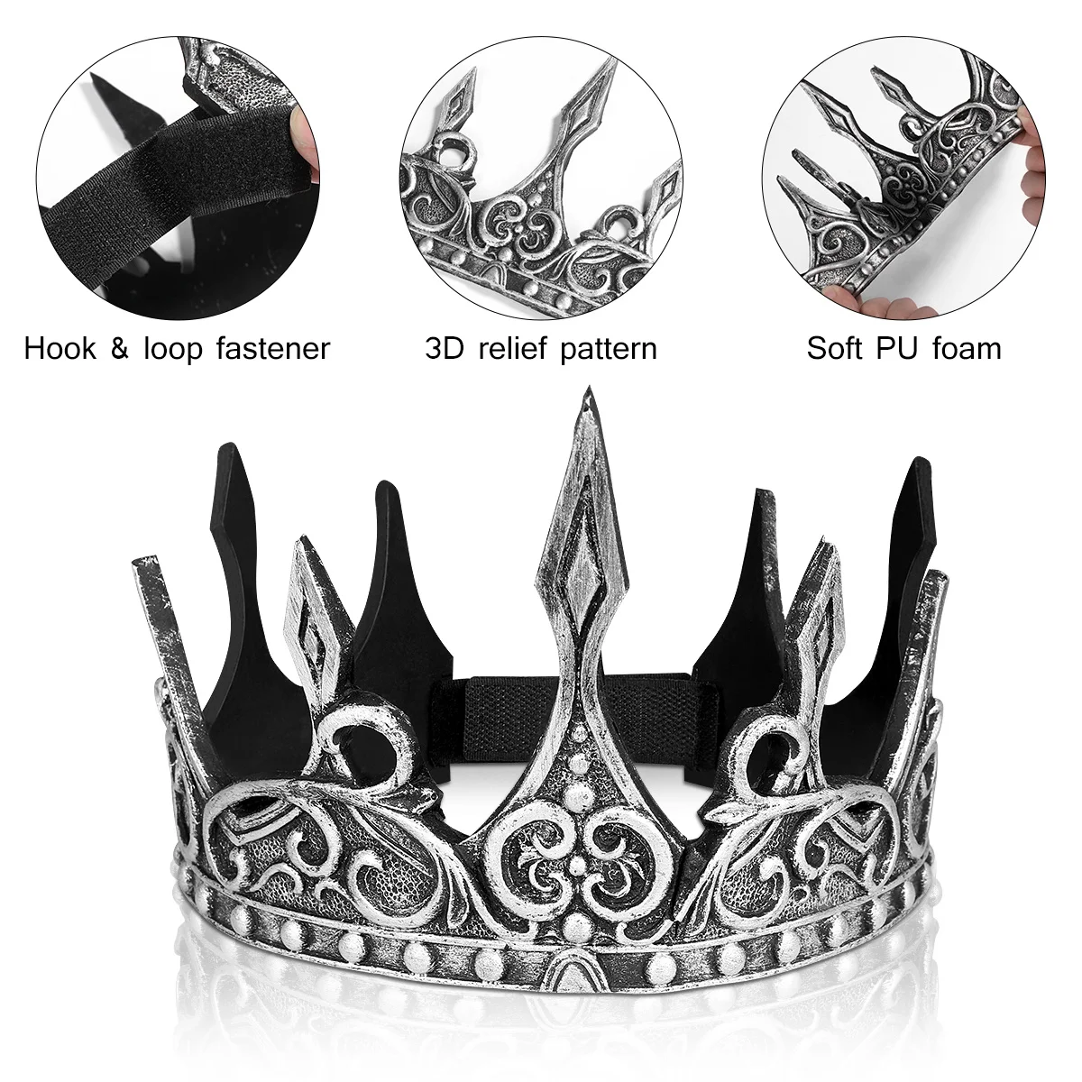 Royal Medieval Crown for Adults King Queen Costume Party Decoration Men Women Cosplay Accessory Birthday Festival Dress Up Hat