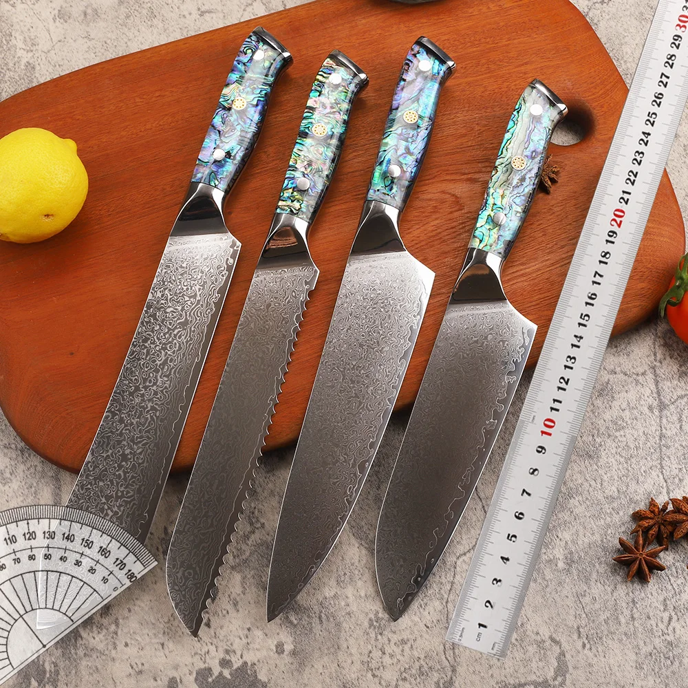 VG 10 Damascus Steel Three-Piece Kitchen Special Meat, Vegetable, Fruit And Bread EDC Knife