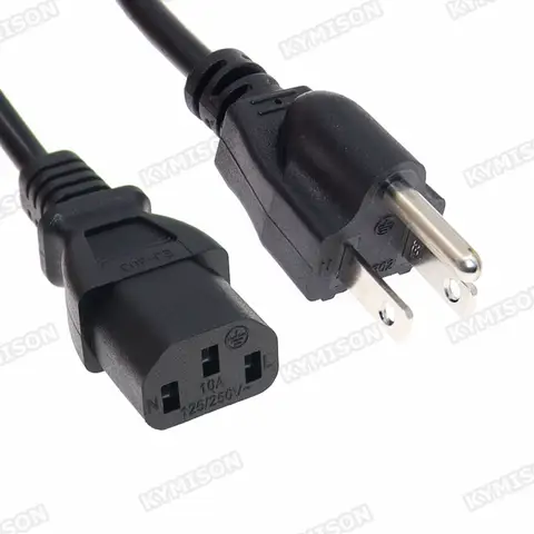 US NEMA 5-15P to IEC C13 AC Power Cord, American Standard Three plug to C13 Extension Cable For Computer 3x0.824mm 18AWG