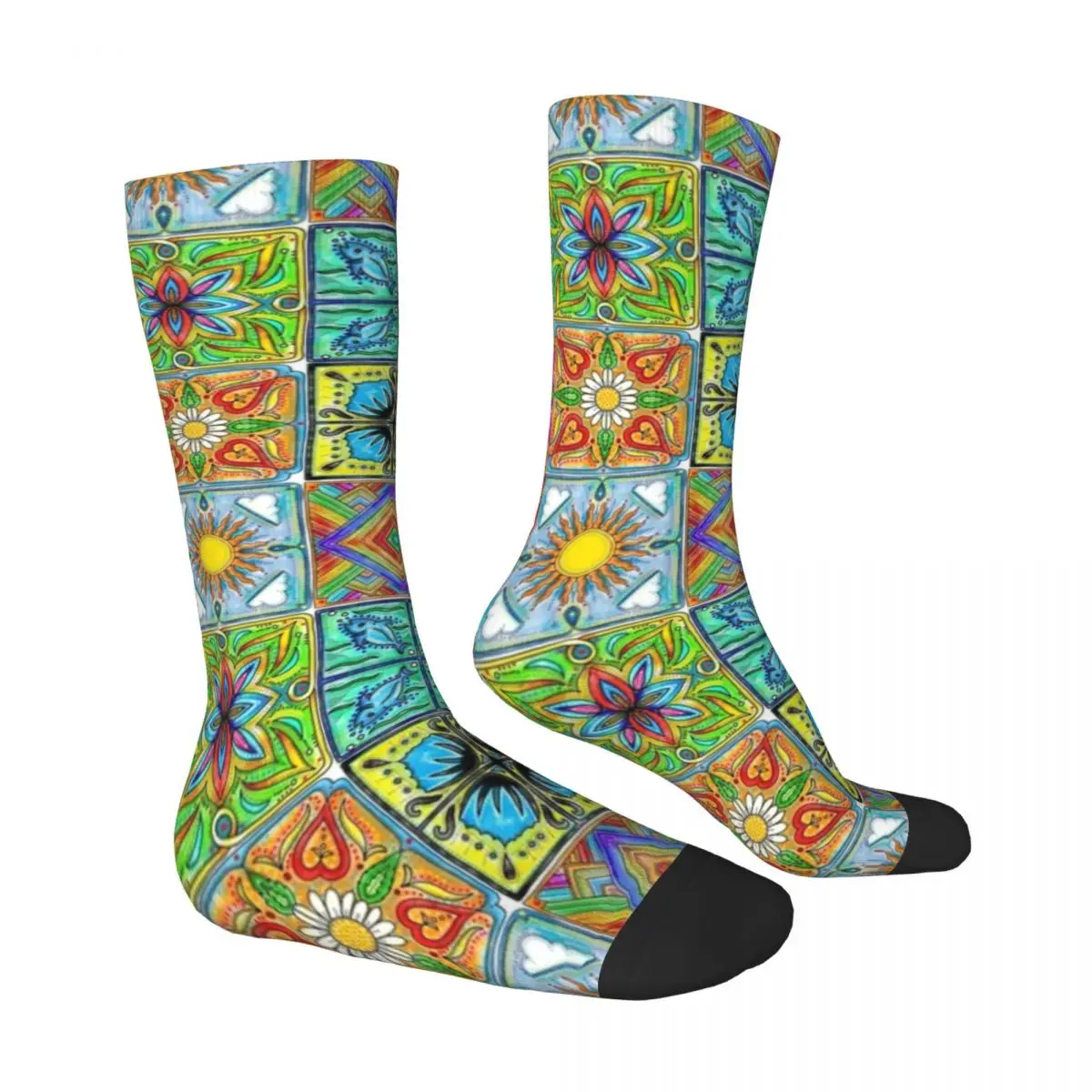 Vintage Patchwork Socks Colorful Spanish Tile Novelty Stockings Winter Non Slip Women Men Socks Soft Design Outdoor Socks