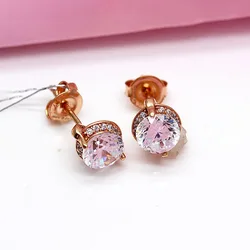 585 Purple Gold Inlaid Single White Gemstone earings stud Plated 14K Rose Gold Sparkling earrings for women Fashion Jewelry Gift