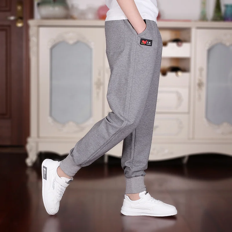 

Knitting Cotton 4-18T Boys Summer Black Pants Teenager Clothes Children'S Casual Elastic Waist Solid Letters Print Sweatpants