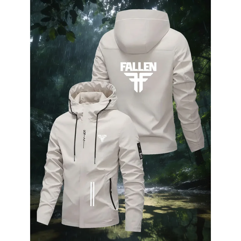 

Мужская качественная куртка с капюшоном, принт с тематикой Fallen Theme, регулируемый капюшон, для весенних и осенних активностей на открытом воздухе, повседневная куртка для активного отдыха.