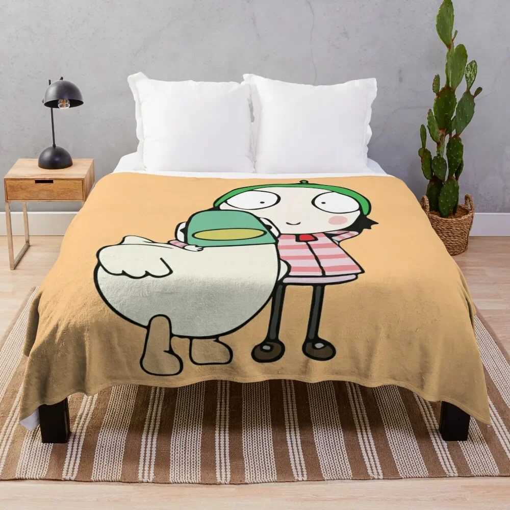 

Sarah and Duck having fun Throw Blanket Sofas Giant Sofa Flannel Fabric Picnic Blankets