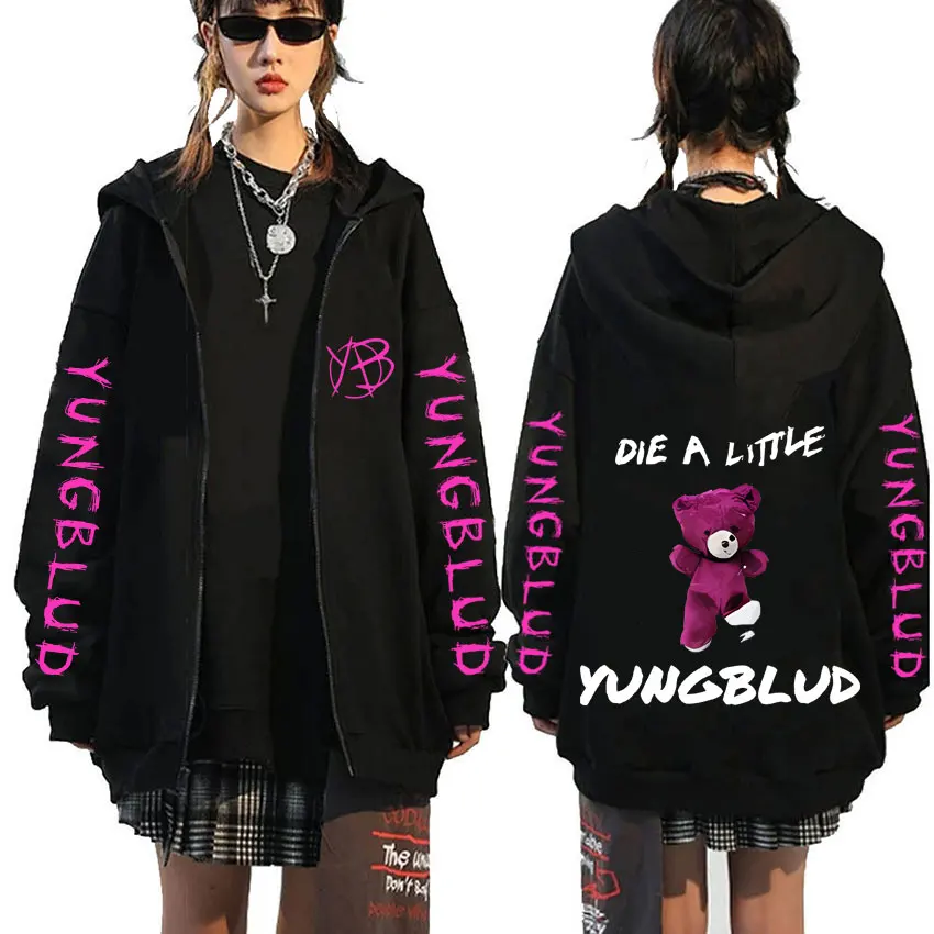 Rock Singer Yungblud Die A Little Zipper Hoodie Men Women Vintage Oversized Zip Up Jacket Men's Fleece Cotton Zip Up Sweatshirt