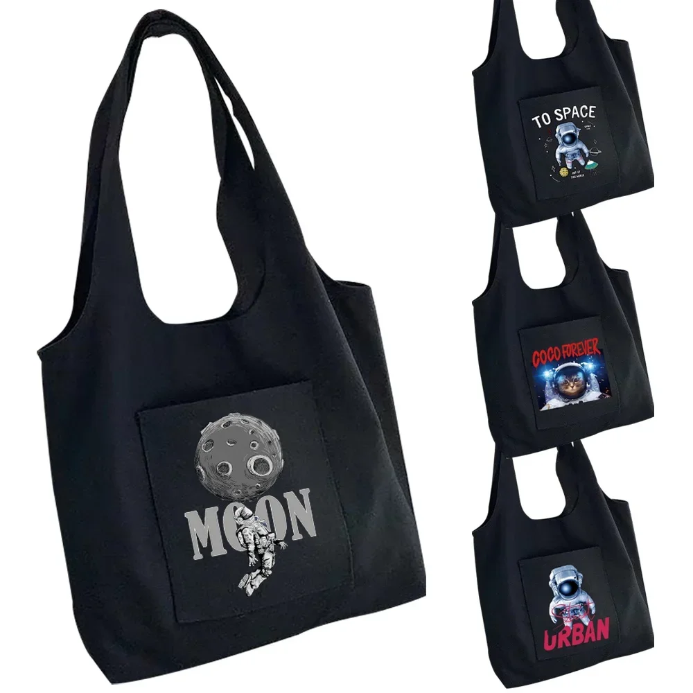 

Shopping Bag Canvas Bag Women Tote Bags Large-capacity Astronaut Printing Messenger Shoulder Bags Pure Cotton Storage organizer