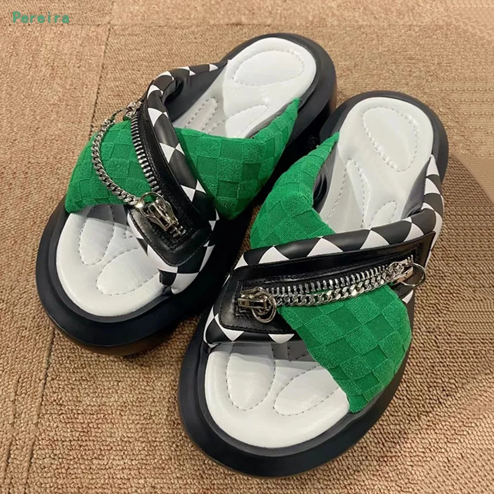 

Metal Chain Outer Slippers Summer Women's New Arrival Mixed Colors Slip-on Flat Heel Round Toe Fashion Good Quality Shoes