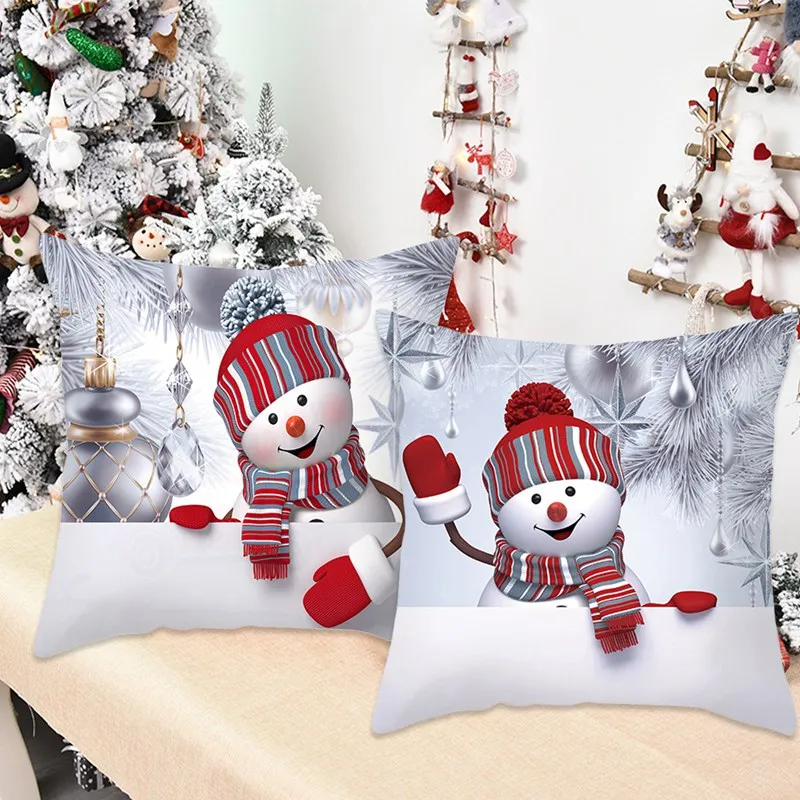 Snowman Christmas Cushion Cover Merry Christmas Decorations for Home 2024 Cristmas Sofa Decor Navidad Xmas Gifts New Year 2025