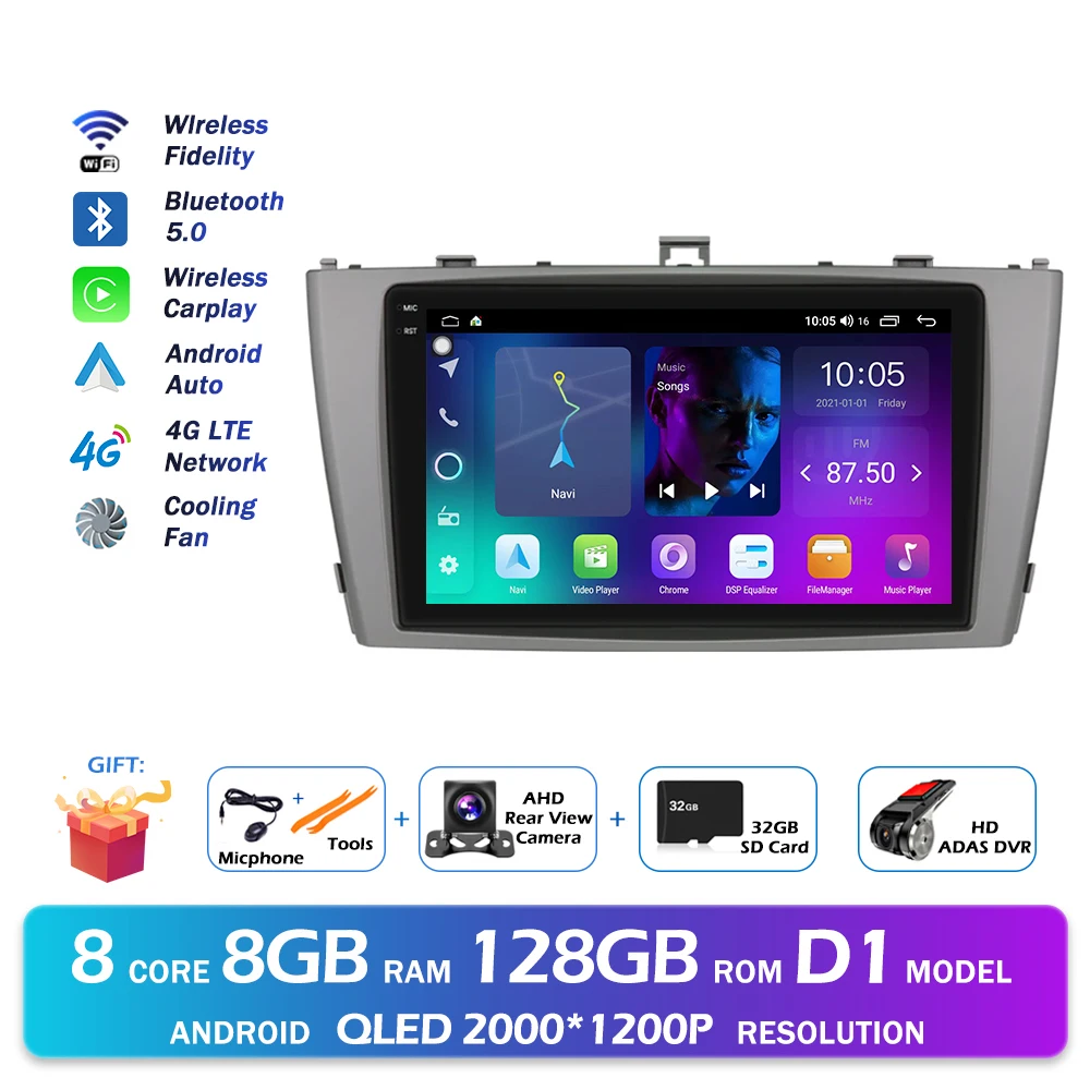 Android 16 QLED 2000*1200 P Voor Toyota Avensis T27 2008-2015 GPS Navigatie Multimedia Speler Auto draadloze CarPlay WIFI 4G - afbeelding 1