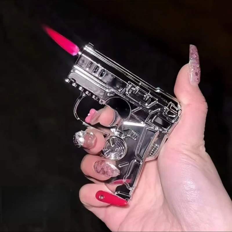New Fashionable Portable Laser Lighter Folding Pistol Windproof Jet Flame Inflatable Outdoor Lighter Men's Cool Gift