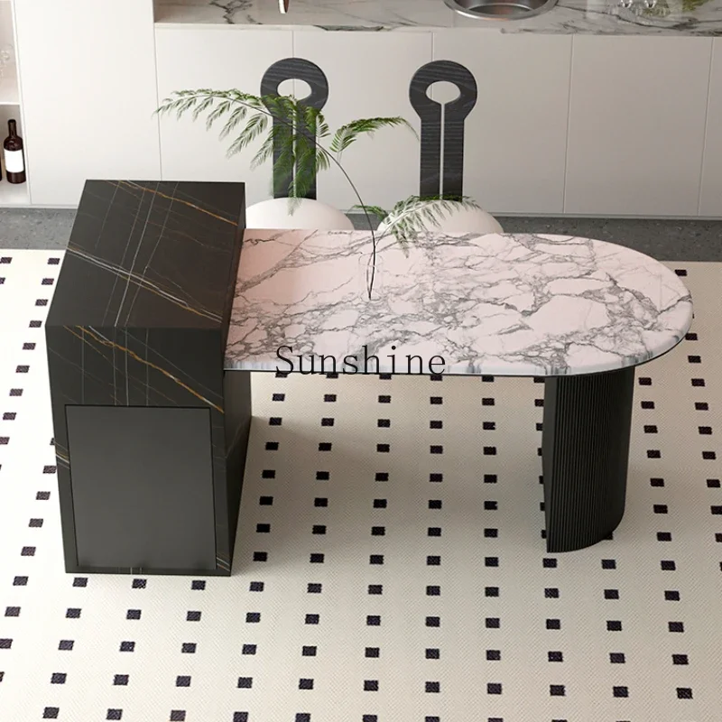 

French island dining table integrated household retractable high-end small apartment marble table