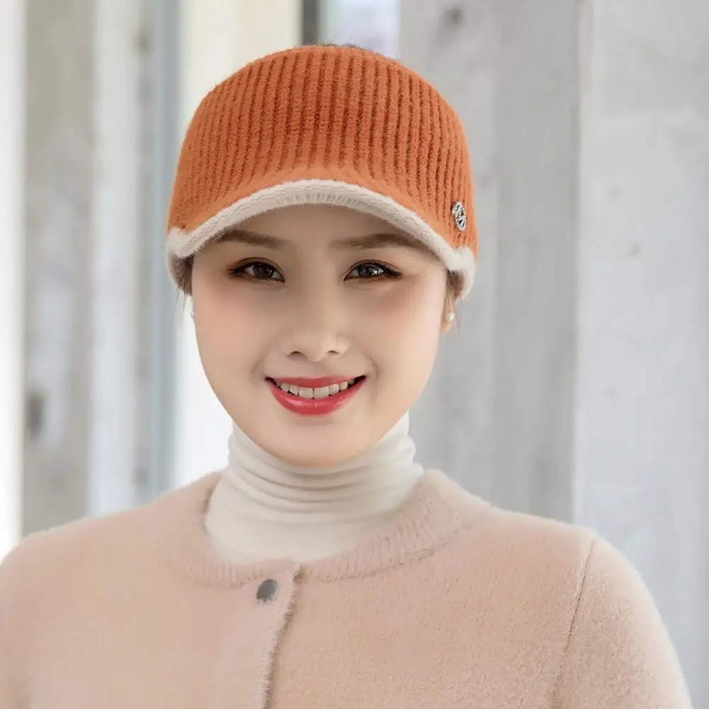 Chic Baseball Cap Washable Stretchy Lightweight Windproof Winter Woolen Yarn Women Visor Hat  Knitted Hat Cold Resistant