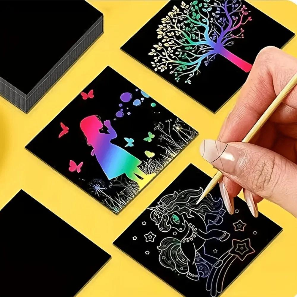 Magic DIY Scratch Art 150pcs Paper with 5 Bamboo Sticks Rainbow Art Scratch Set/Suitable for Birthday and Holiday Gift